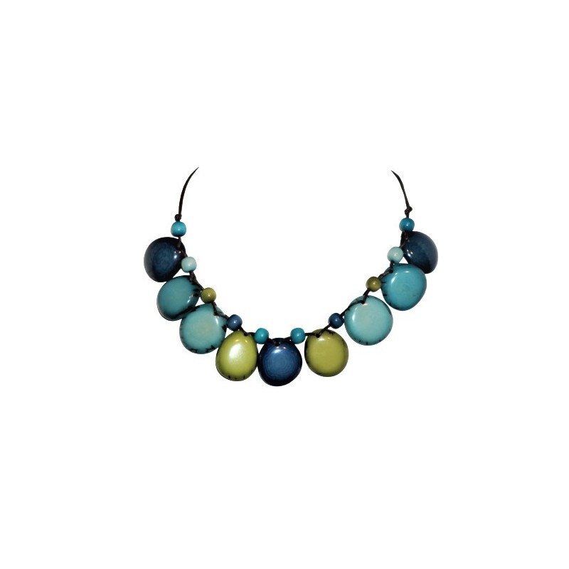 Collier Luna Turquoise Bleu marine et vert eau en graines tropicales Collier Luna Turquoise Bleu marine et vert eau en graines tropicales