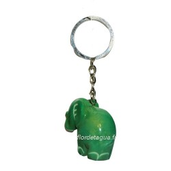 Porte clés Éléphant vert émeraude de dos en corozo