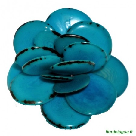 Broche Flor de Tagua turquoise 1