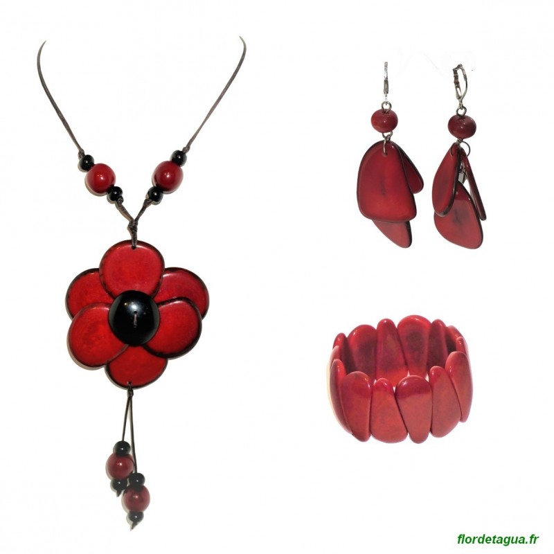 Offre Sautoir Flor de Manabi rouge & noir en Tagua Offre Sautoir Flor de Manabi rouge & noir en Tagua
