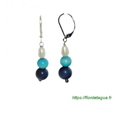 Boucles d'oreilles Lila turquoise et bleu marine en tagua