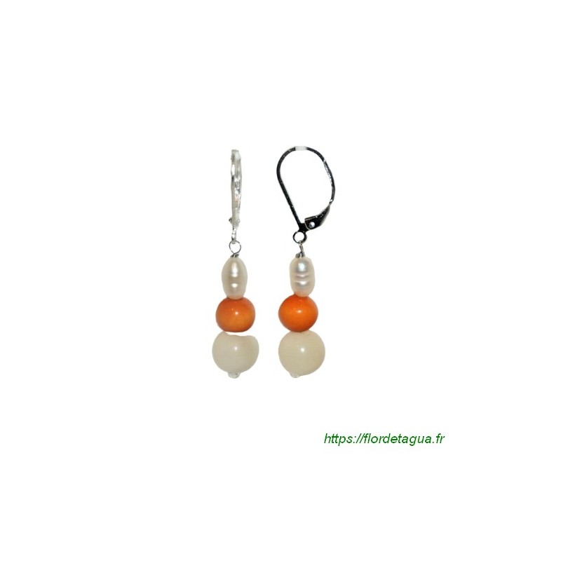 Boucles d'oreilles Lila orange et ivoire en tagua