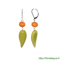 Boucles d'oreilles Flora orange et vert citron en tagua