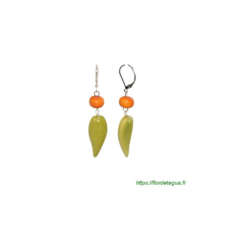 Boucles d'oreilles Flora orange et vert citron en tagua Boucles d'oreilles Flora orange et vert citron en tagua